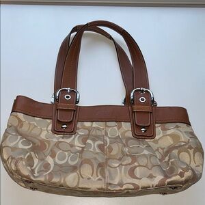 Coach Tan and Brown Signature Shoulder Bag